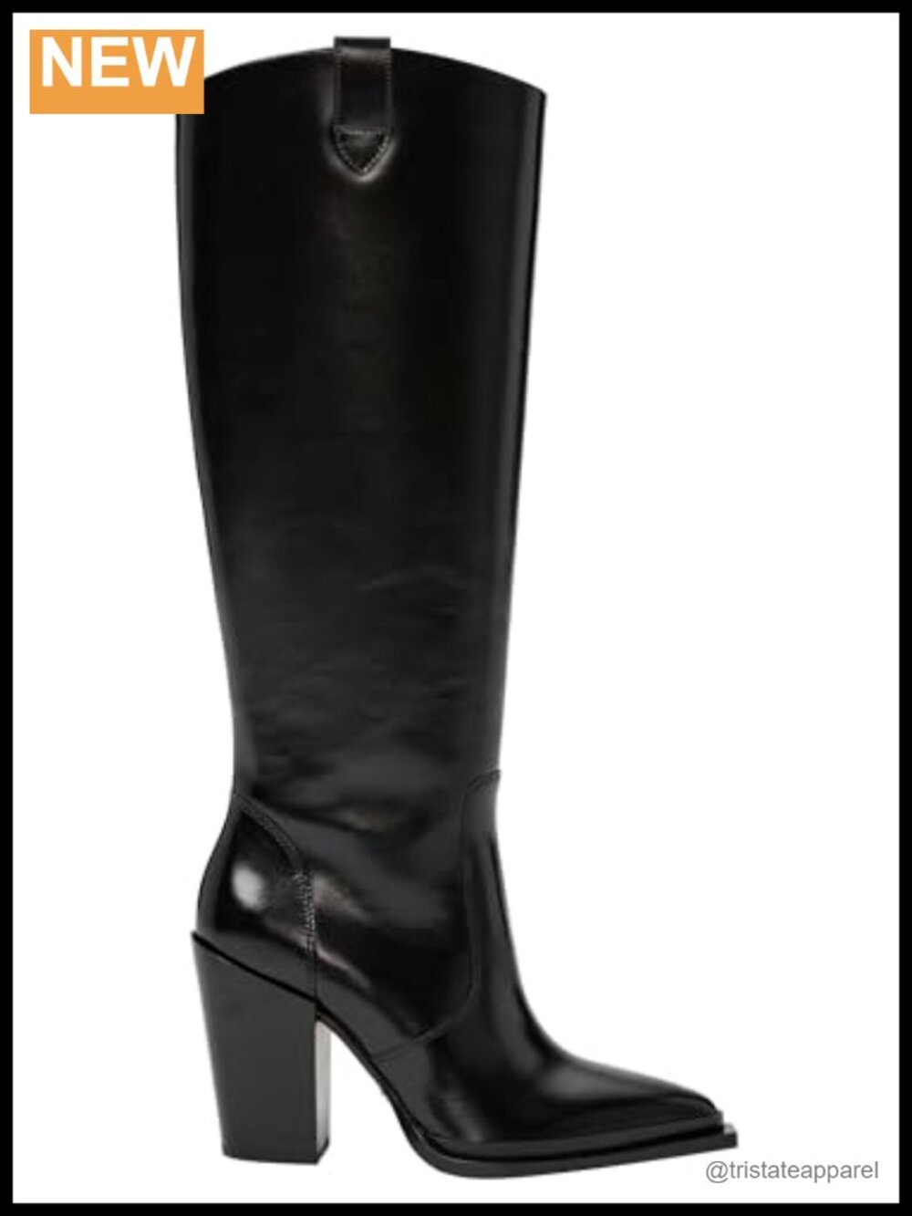 Women's Pacey Tall Boot - Leather Pointed Toe Block Heel Calf High Pull-On